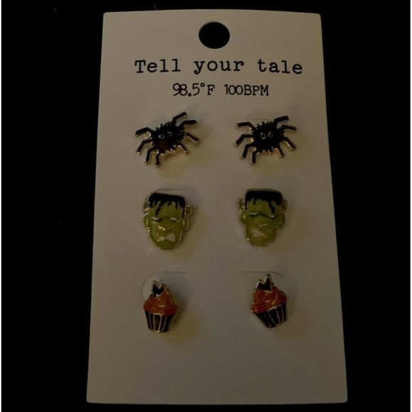 Womens Assorted Halloween Earrings 3 Pair Frankens - Picture 3 of 3